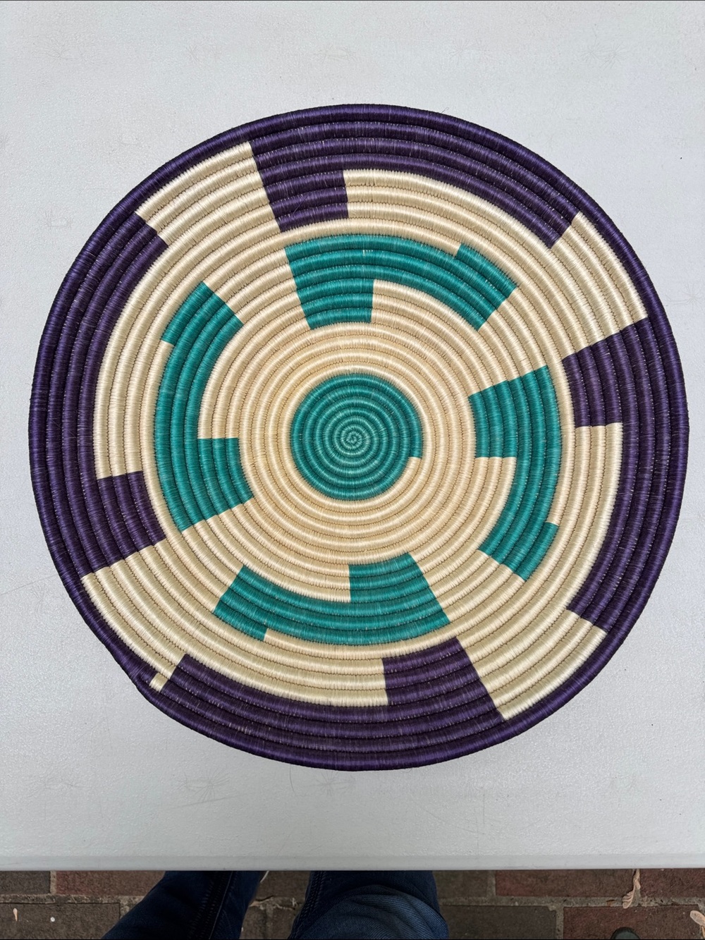 Handwoven from Rwanda Purple, Teal & Cream Decorative Wall Basket